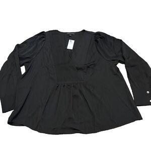 Banana Republic Black Satin Long Sleeve V Neck Blouse Women’s Size XL New $70
